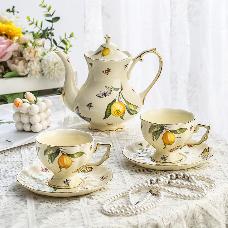 Lemon Tea Coffee - Europese theeservies in landelijke stijl, theepot
