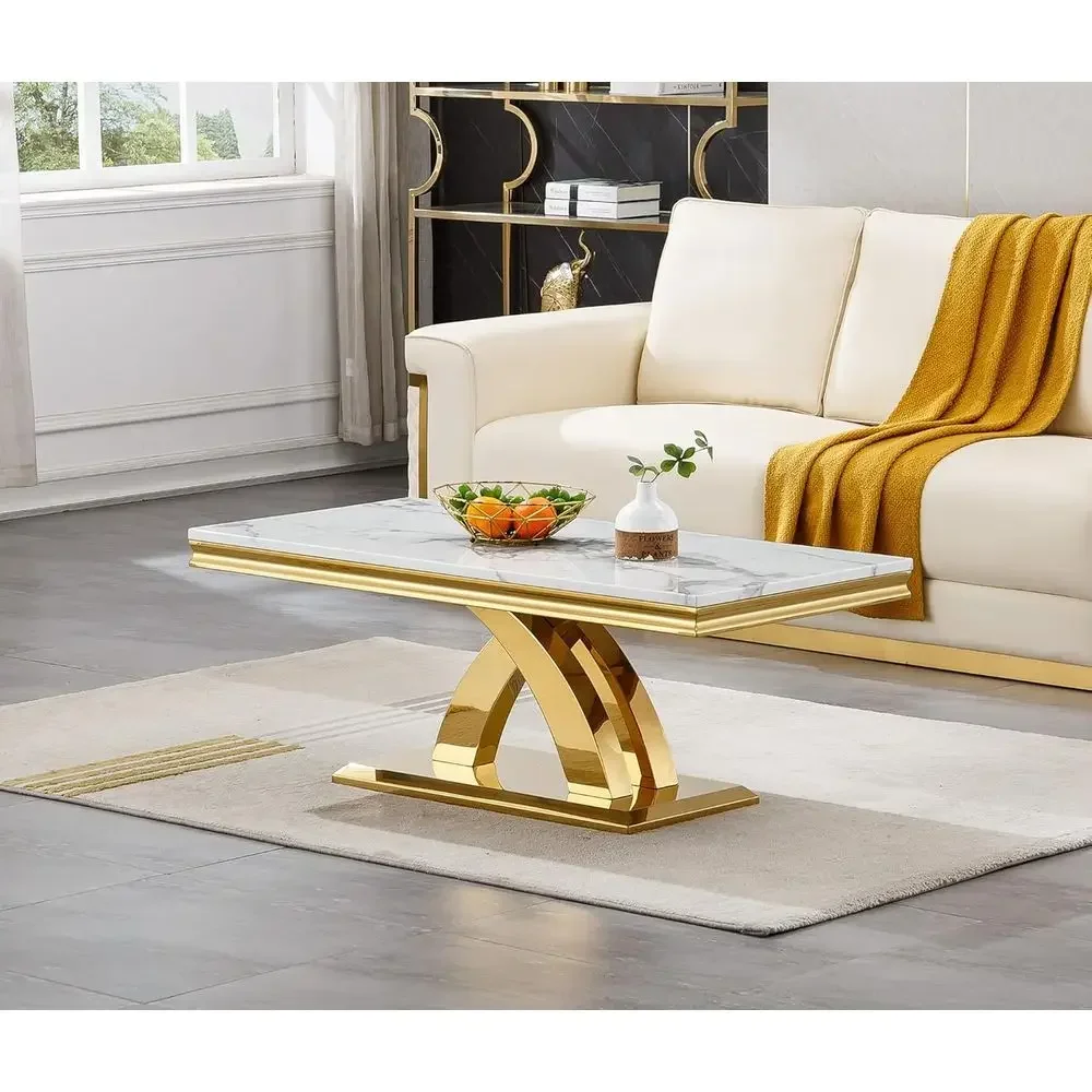Coffee X Tea - Luxe witte marmeren salontafel met gouden