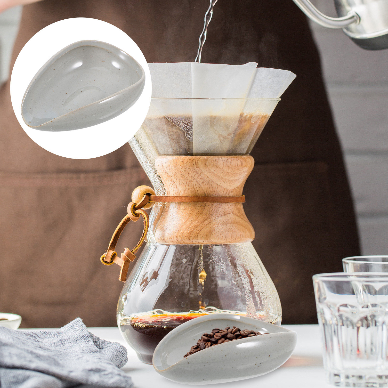 Coffee Tea Leaf And Bean - Keramische koffiebonenbak, multifunctionele doseerbeker, weegschep, maatschotelhouder