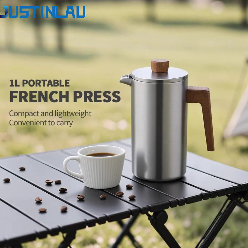 Coffee Tea Pot - JUSTINLAU 1000ml RVS French Press Pot