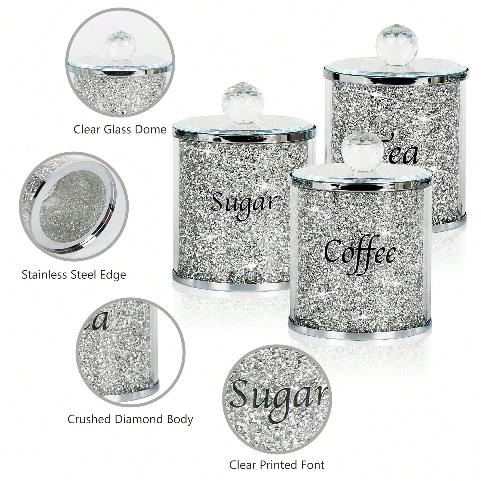 Coffee Tea Jars - Koffie Suiker Thee Blikjesset Sparkly Glam