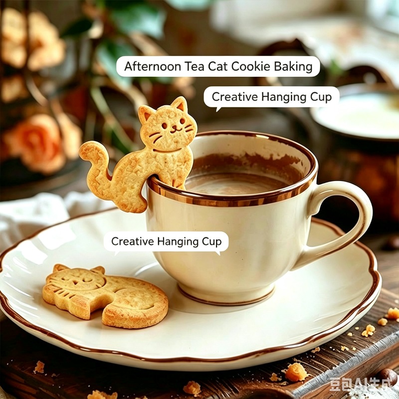 Coffee Tea Essentials - Cartoon hangende kopjes kattenkoekjesvormpje, schattig kitten
