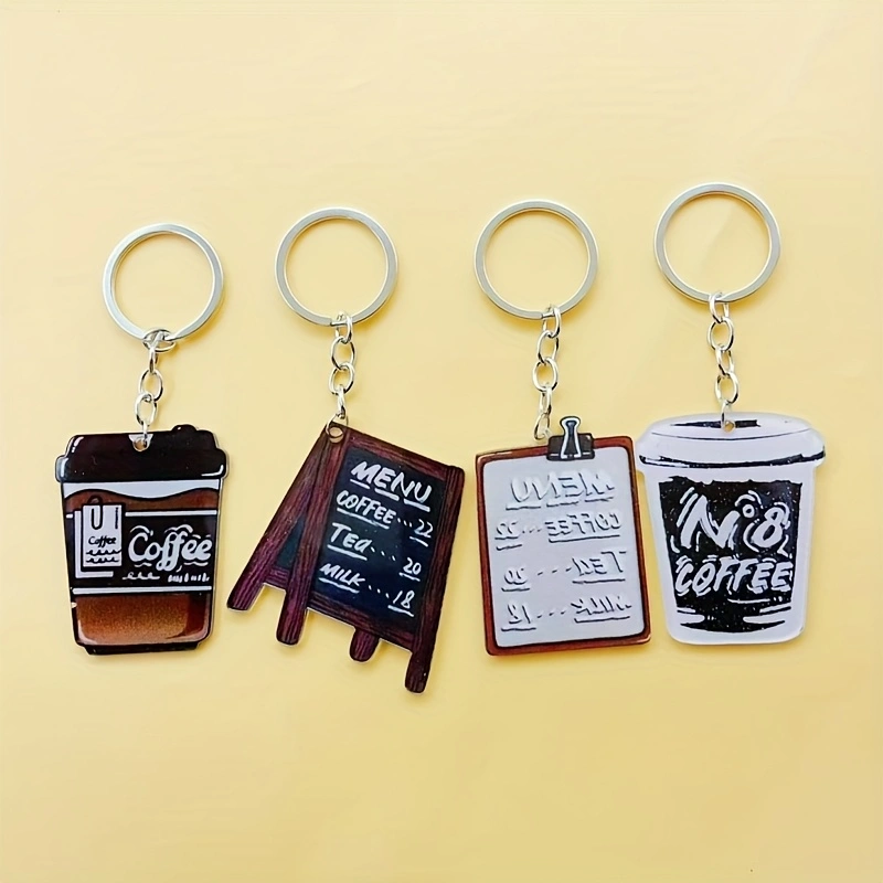 Coffee & Tea Garden Lincoln Menu - 8 stuks acryl sleutelhanger met koffiekopjes,