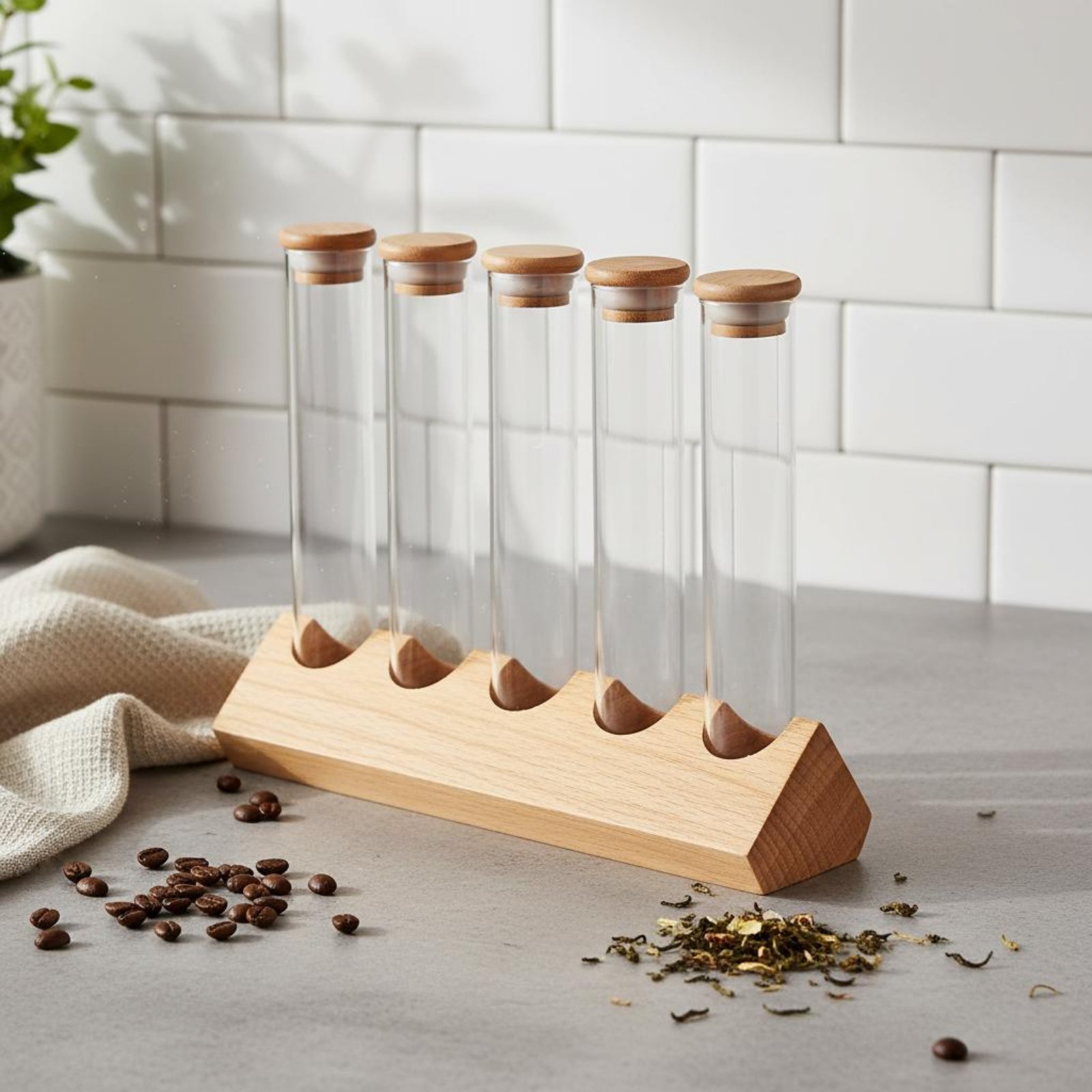 Glazen buisjes set met houten  - Coffee Bean recensie en prijs